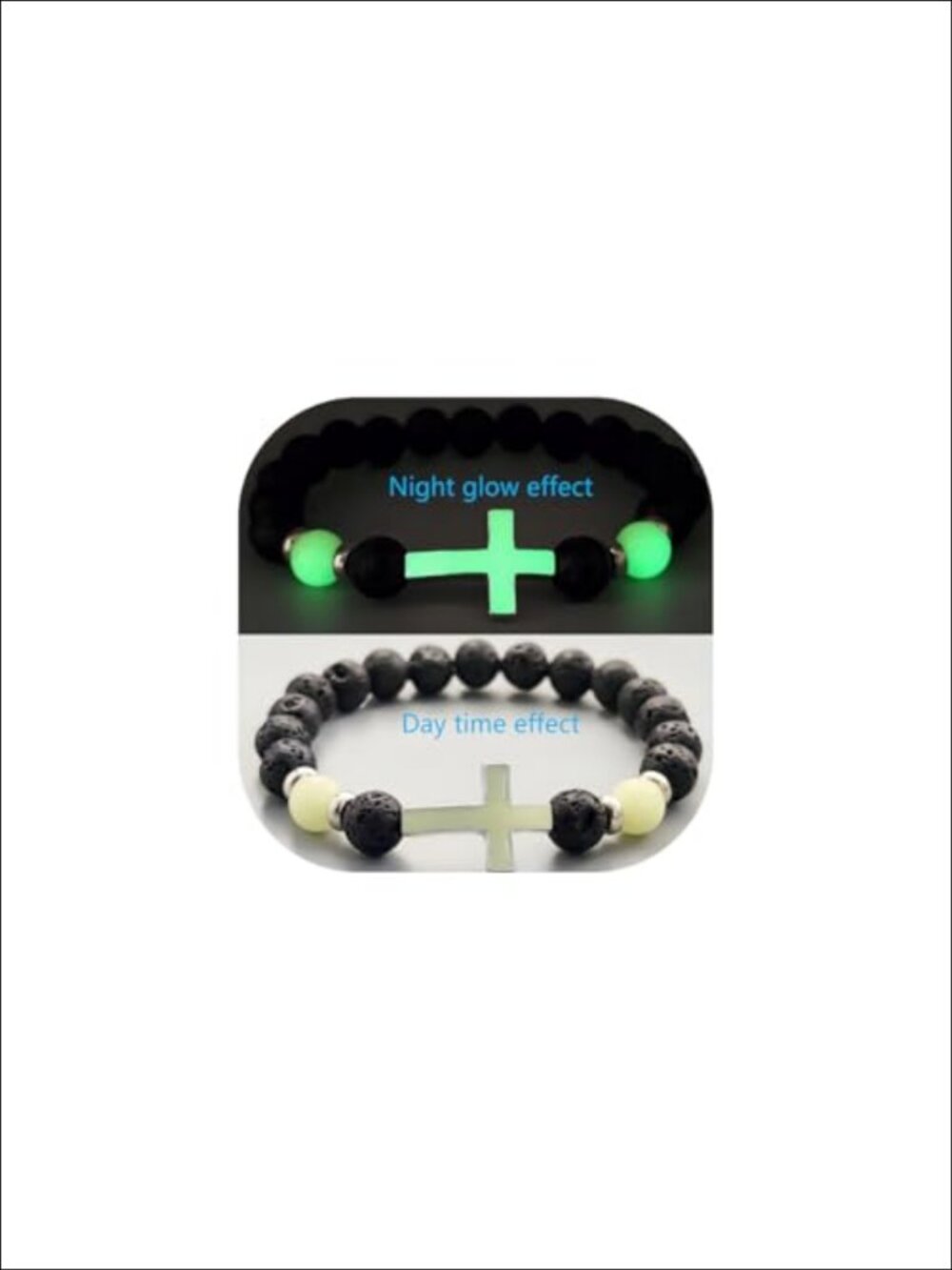 8mm Volcanic Stone Luminous Cross Stretch Beaded Bracelet Men Women